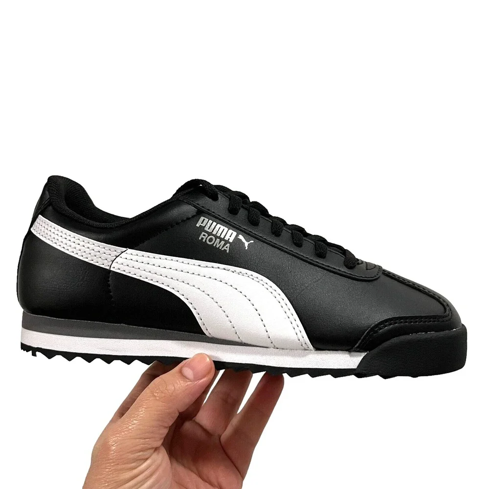 Puma Roma Mens Youth Boys Low Top Sneakers Size 7 Black-White Lace‎ Up Shoes